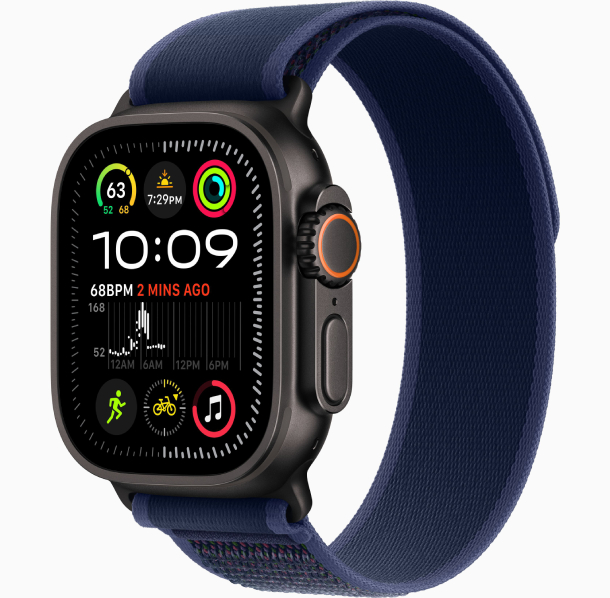 Apple Watch Ultra 2, 2024, GPS, 49 мм, корпус черного из титана, ремешок Trail голубого цвета