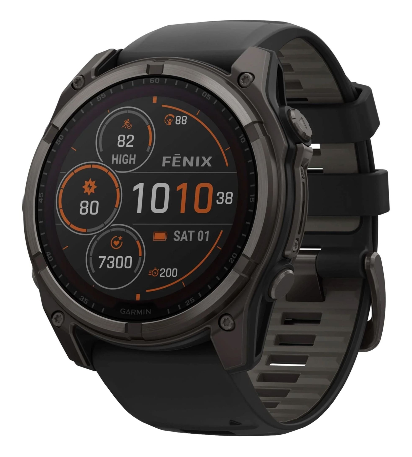 Garmin Fenix 8, 51 мм, Solar, Sapphire Carbon Gray DLC Titanium with Black/Pebble Gray Silicone, Черно-багровый серый