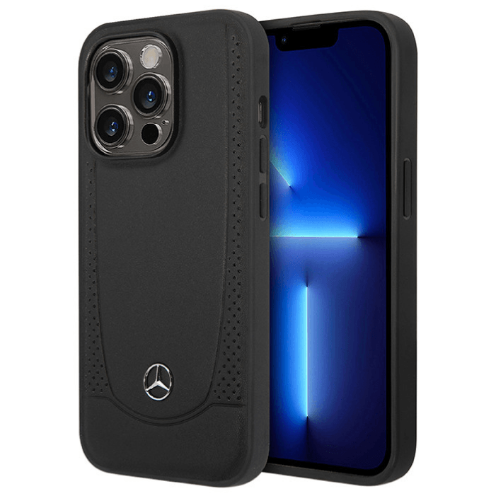 Чехол Mercedes для iPhone 14 Pro Max, Кожа, Черный