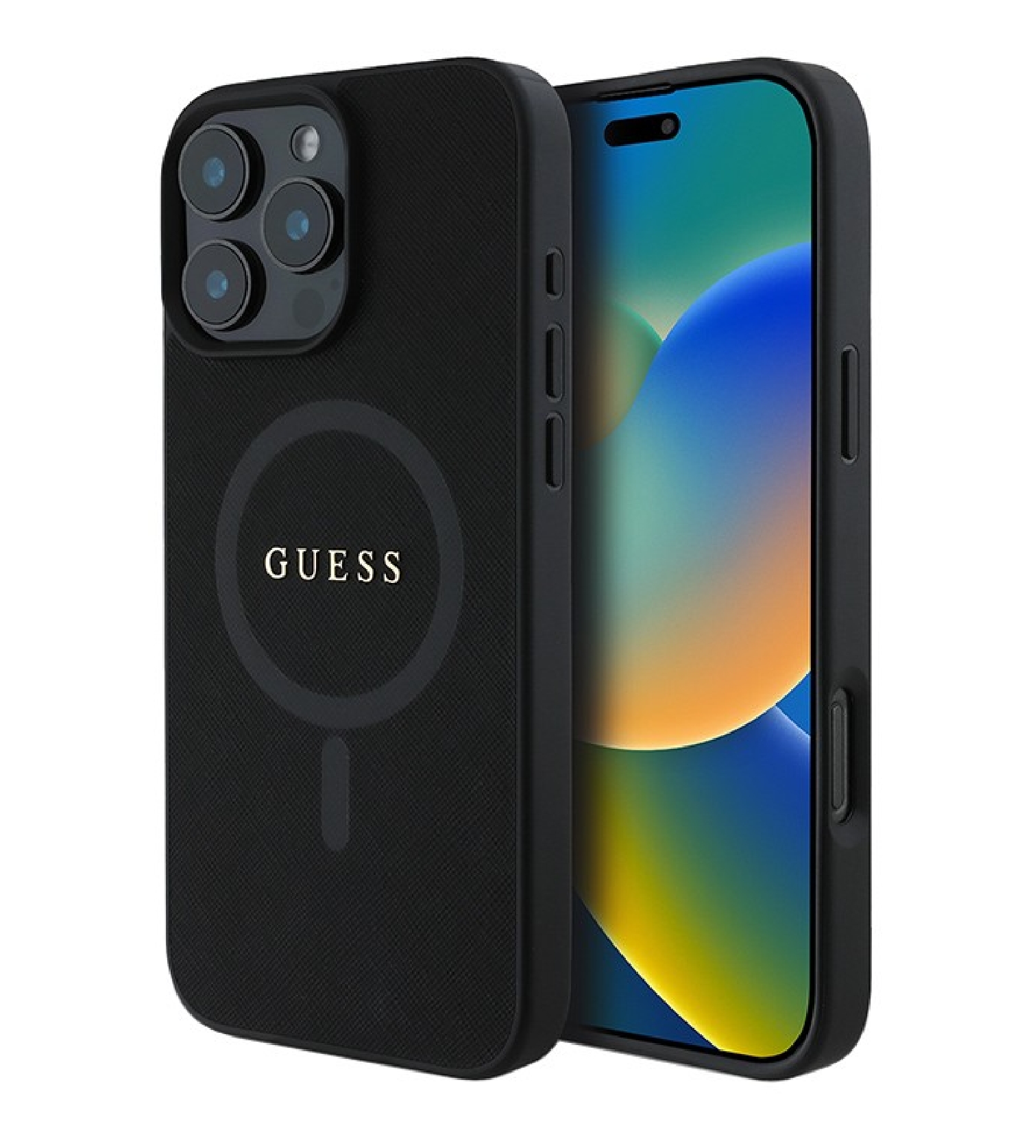 Чехол Guess PU Saffiano with metal logo Hard с MagSafe для iPhone 16 Pro Max, Черный