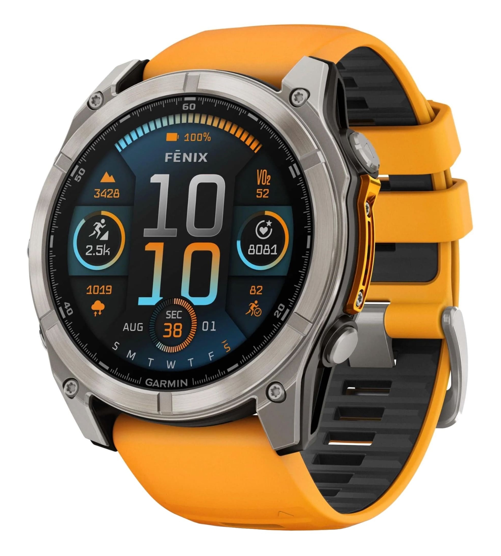 Garmin Fenix 8, 51 мм, AMOLED, Sapphire Titanium with spark Orange/Graphite silicone band, Оранжевый/графитовый