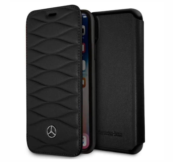 Чехол Mercedes для iPhone X/XS, Новая кожаная обложка ll Книжный тип, Черный