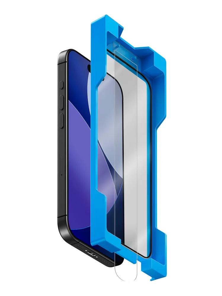 Защитное стекло Uniq на iPhone 17 Pro Max, OPTIX EXOFit Vivid, с высокой цветопередачей, с фильтром от пыли на динамик, с аппликатором для легкой установки, прозрачное с черной рамкой