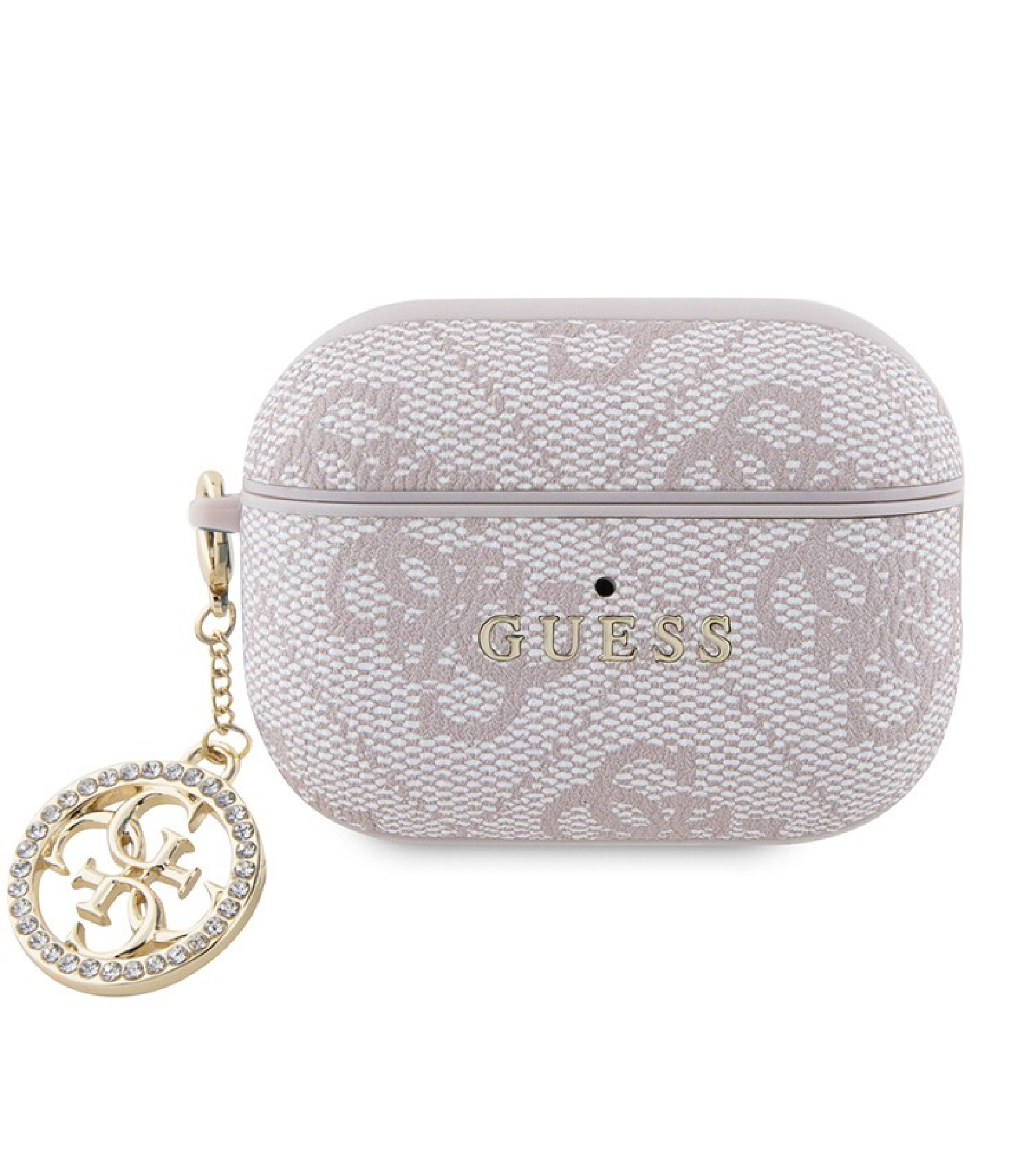 Чехол Guess PU leather 4G with Classic metal logo and Diamond charm для Airpods Pro 2, Розовый