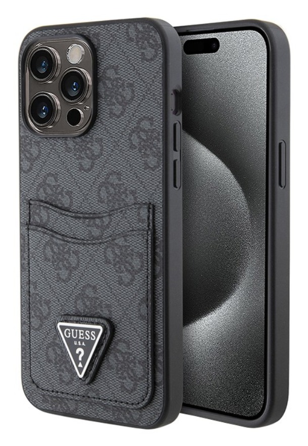 Чехол Guess для iPhone 15 Pro, PU 4G Double cardslot Triangle metal logo Hard, Черный