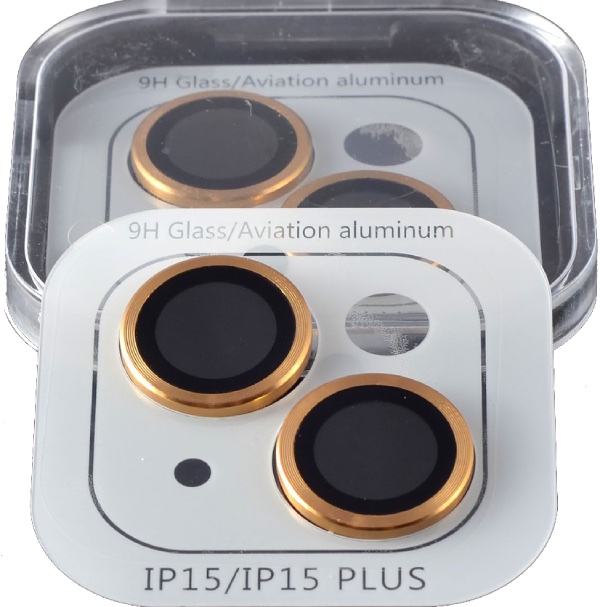 Защитное стекло линзы 9H Aluminum на камеру iPhone 15/15 Plus, Золотое