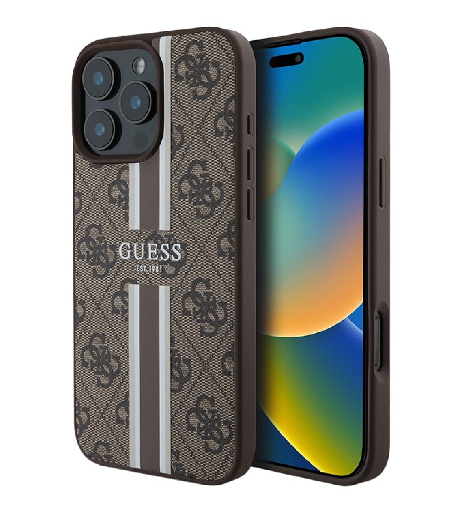 Чехол Guess PU 4G Stripes Hard с MagSafe для iPhone 16 Pro, Коричневый