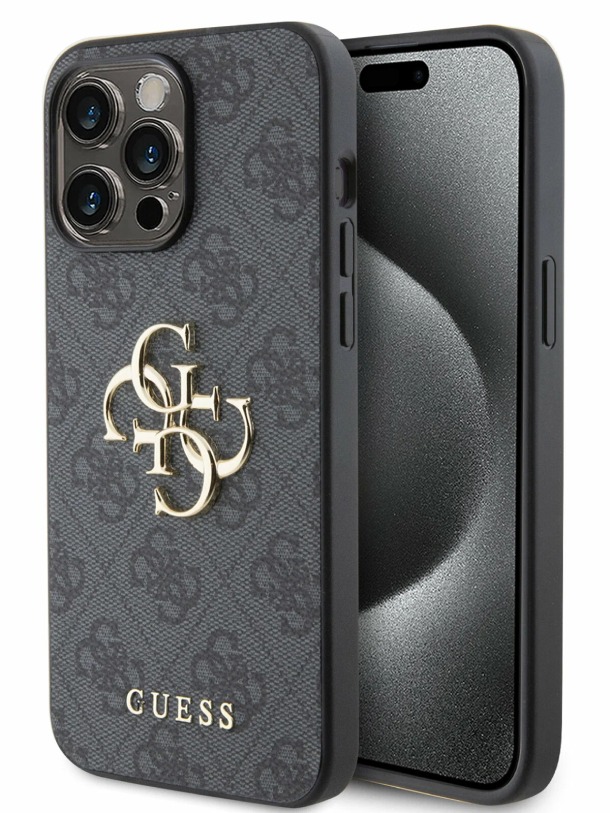 Чехол Guess для iPhone 15 Pro Max, PU 4G Big metal logo Hard, Серый