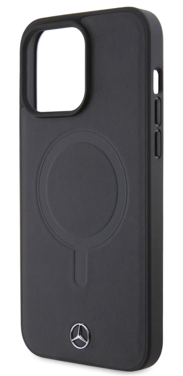 Чехол Mercedes для iPhone 15 Pro Max с MagSafe, Кожа с кольцом, Черный