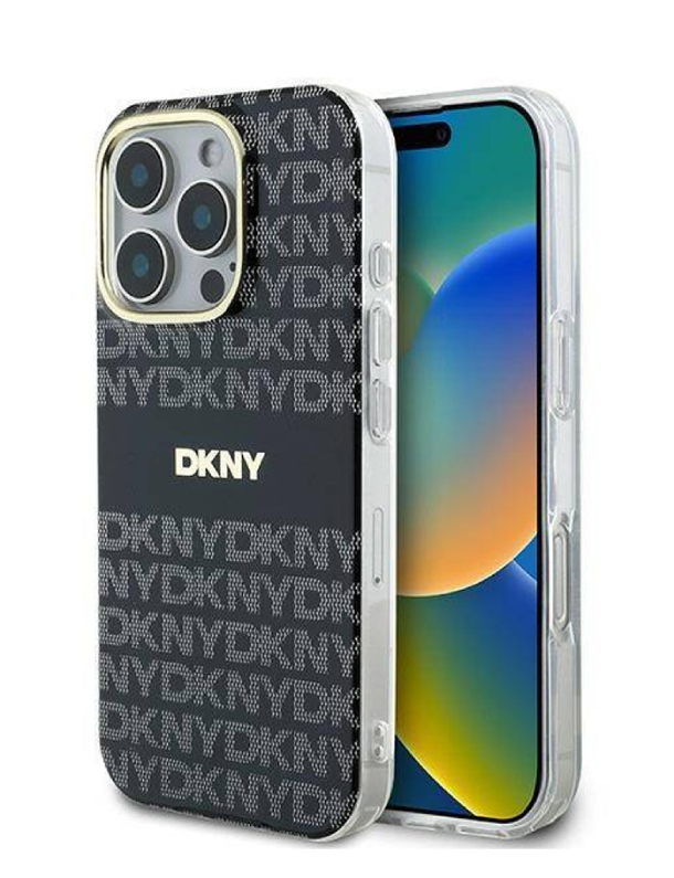 Чехол DKNY для iPhone 16 Pro, PC/TPU MagSafe Повторяющая текстуру полоска, Черный