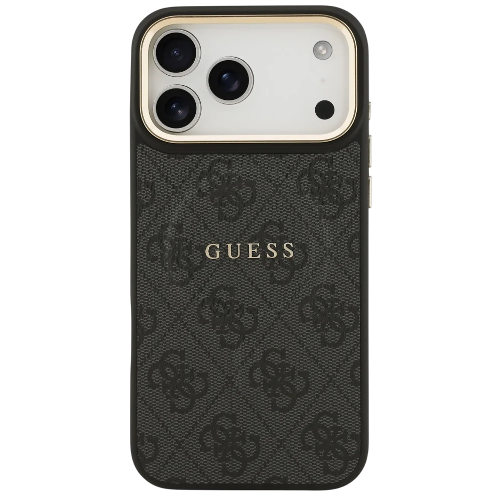 Чехол Guess iPhone 17 Pro чехол PU 4G Classic metal logo Gold camera Hard Black, Magsafe, Коричневый