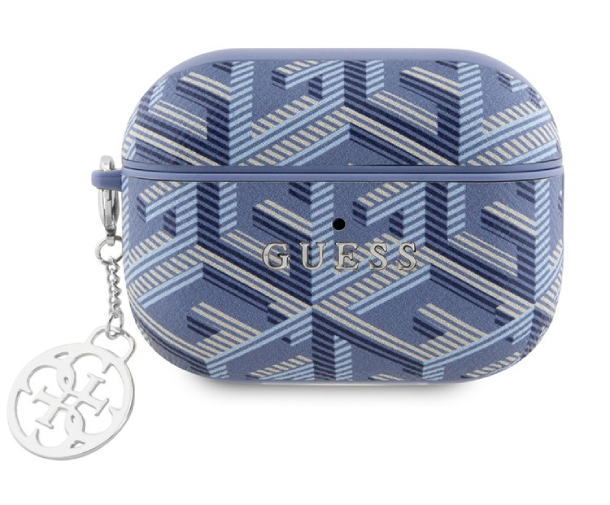 Чехол Guess для Airpods Pro 2, PU Кожа G CUBE c металлическим логотипом и брелком, Синий