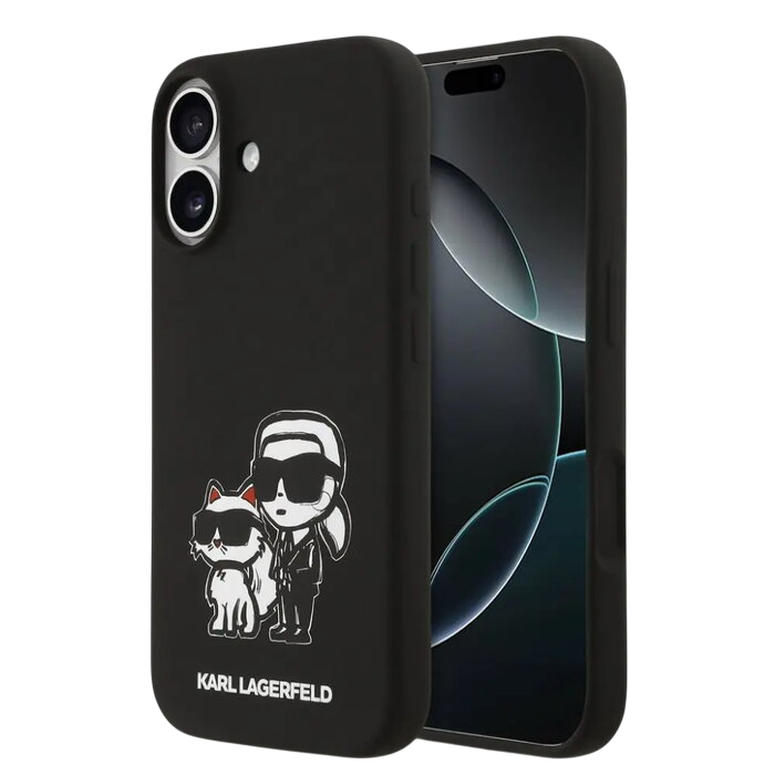 Чехол Lagerfeld iPhone 17 Liquid Silicone Sketch Karl&Choup Metal cam Hard Black, MagSafe, Черный