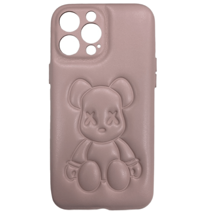 Чехол кожаный Bearbrick для Apple iPhone 14 Pro Max, Розовый