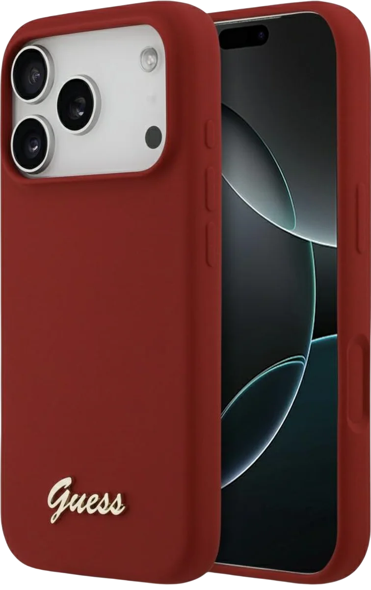 Чехол Guess iPhone 17 Pro Liquid silicone Gold metal logo & Camera Hard Magenta, Magsafe, Красный