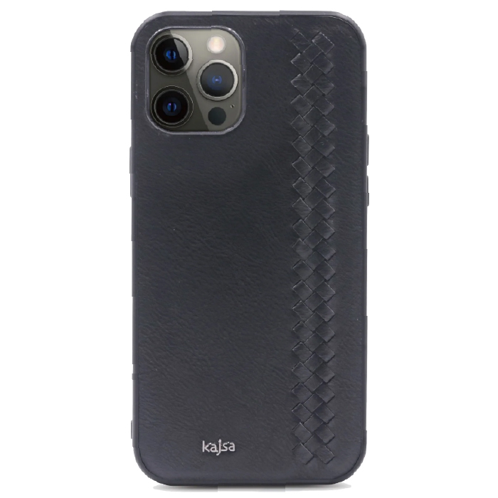 Чехол кожаный Kajsa Коллекция Preppie с вертикальным плетением для iPhone 12 / 12 Pro, Черный