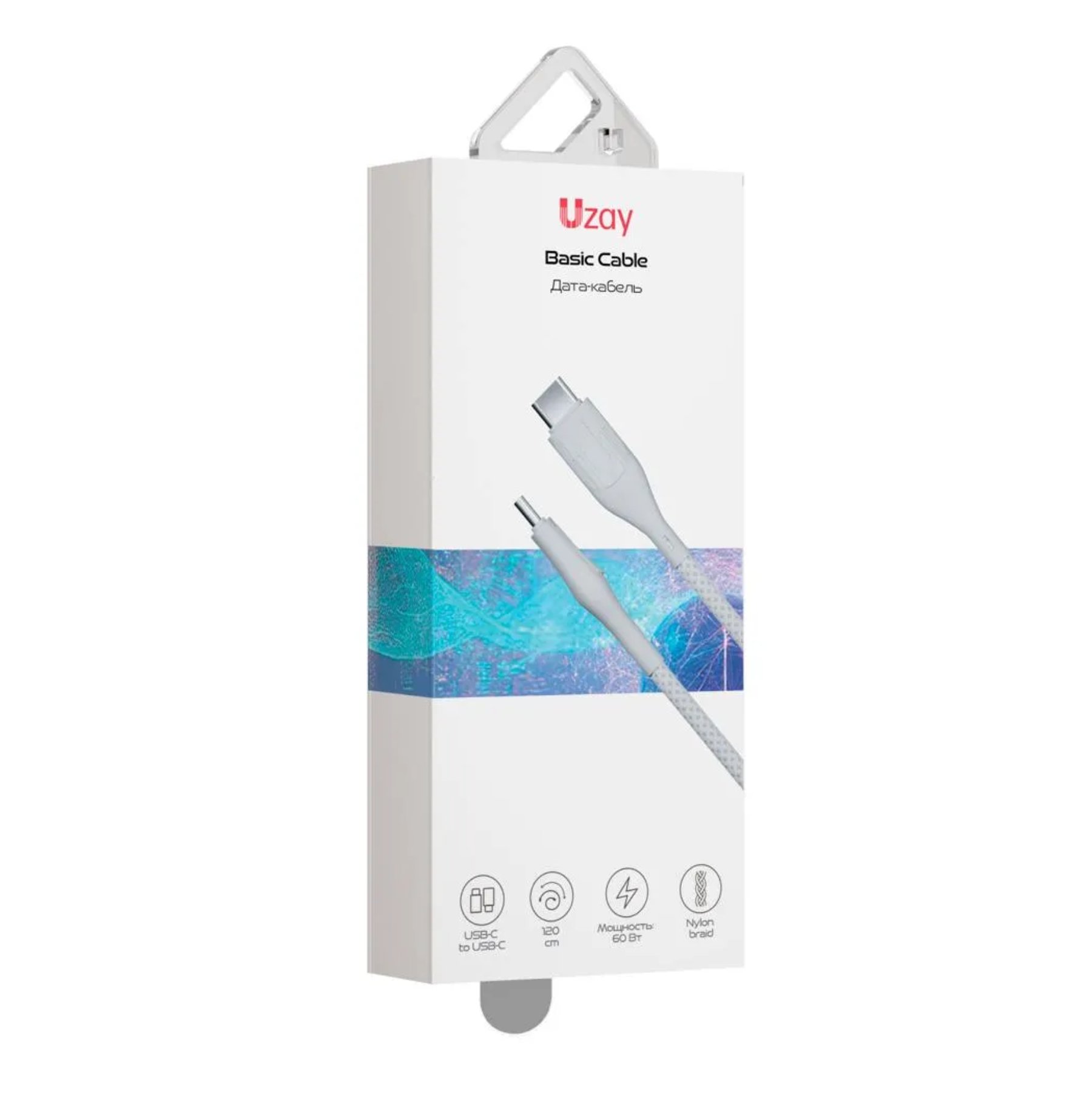 Uzay Basic Cable USB-C - USB-C, 60W, 1.2м, белый