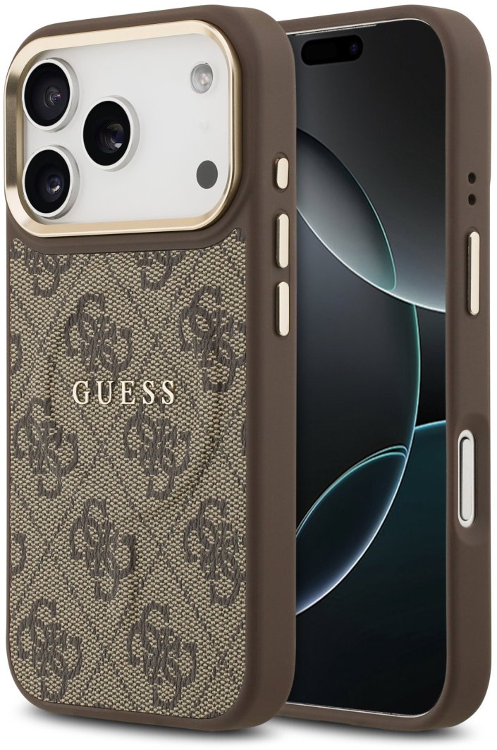 Чехол Guess iPhone 17 Pro PU 4G Classic metal logo Gold camera Hard Brown, Magsafe, Коричневый