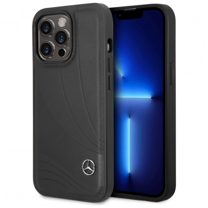 Чехол Mercedes для iPhone 14 Pro Max, Кожаная волна III, Черный