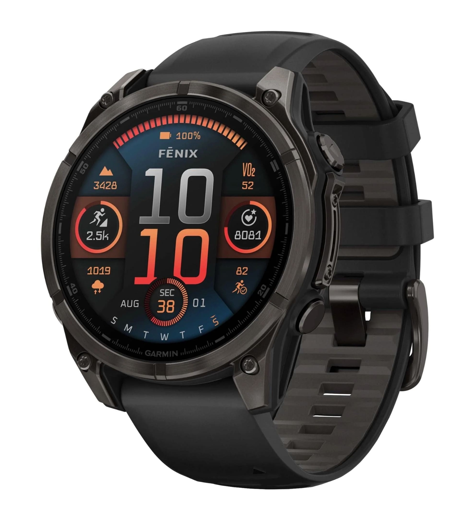 Garmin Fenix 8 Amoled Sapphire Серый Карбон DLC Титан с силиконовым ремешком, Черный/Серая галька