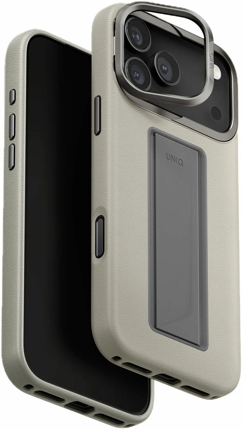 Чехол Uniq для iPhone 17 Pro Max чехол Heldro PRO Leatherette + FlexGrip & Camera stand, MagSafe, Глинистый