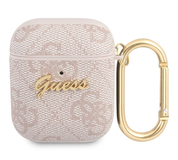 Чехол Guess для Airpods 2 PU leather 4G с металлическим логотипом и карабином, Розовый