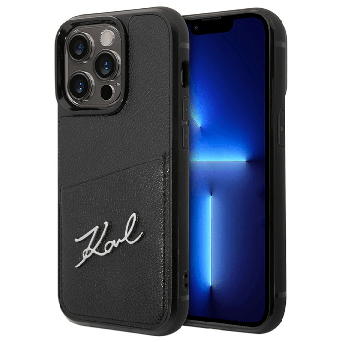 Чехол Lagerfeld для iPhone 14 Pro, Полиуретан с фирменным логотипом Cardslot, Черный