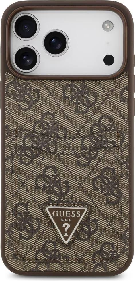 Чехол Guess для iPhone 17 Pro Max PU 4G Double cardslot Triangle metal logo, MagSafe, Коричневый