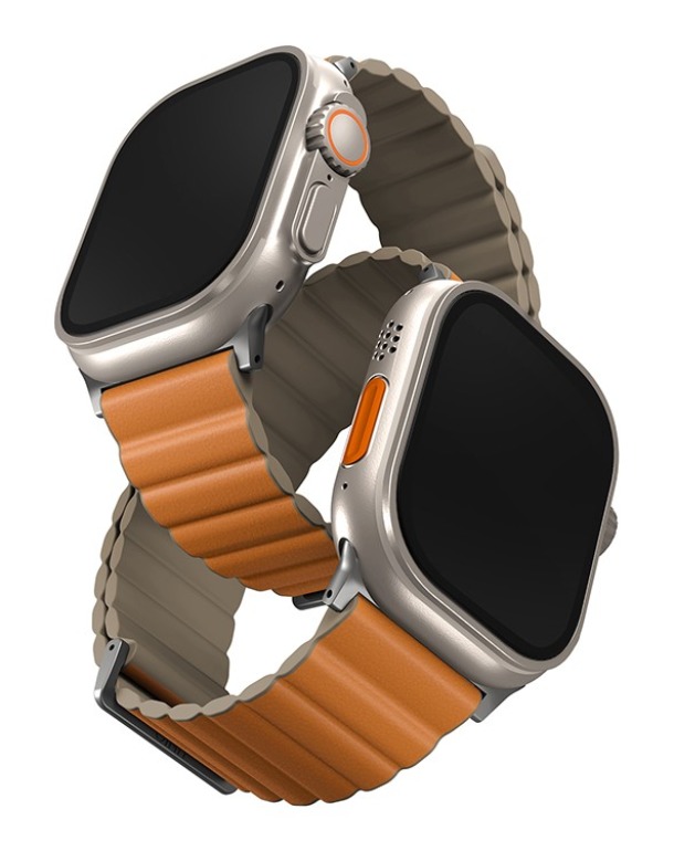 Ремешок Uniq Revix Premium Ed. Кожа/Силикон Шафран для Apple Watch 42/44/45/49мм, Оранжевый/Хаки
