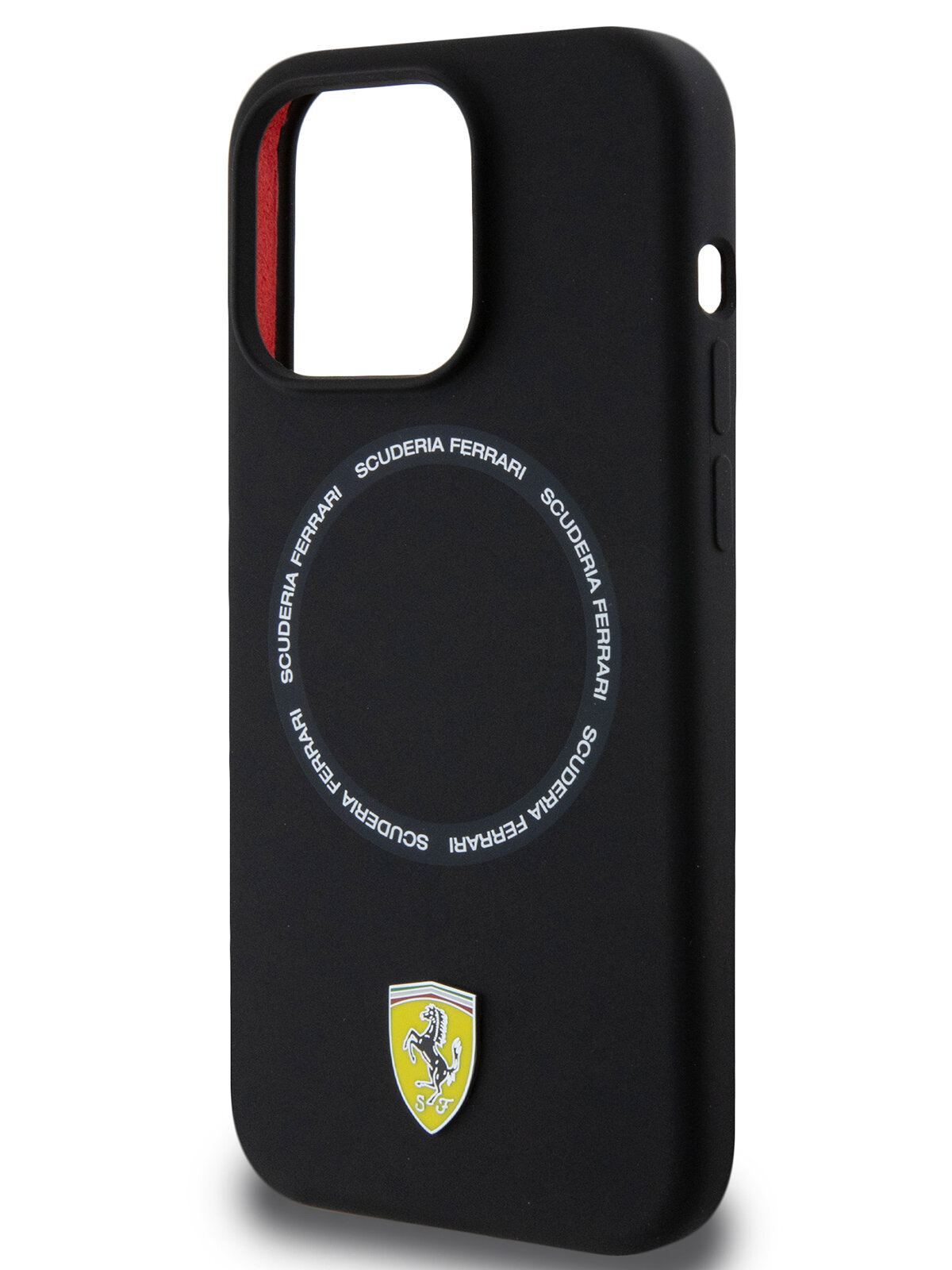 Чехол Ferrari для iPhone 15 Pro MagSafe, Кольцо из силикона с принтом Scuderia, Черный