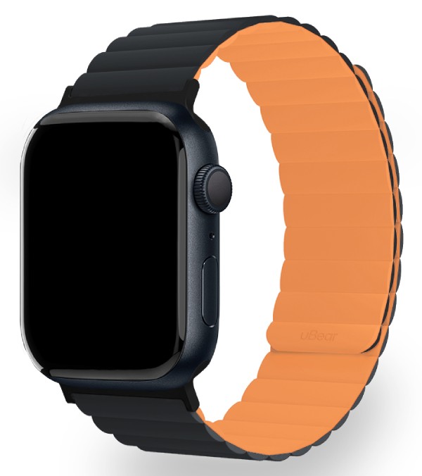 Ремешок магнитный силиконовый Ubear Mode для Apple Watch, M/L, 42/44/45/49мм, Оранжевый/черный