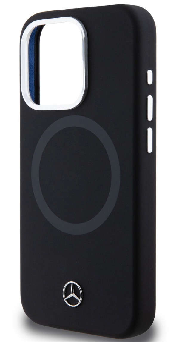 Чехол Mercedes для iPhone 15 Pro Max с MagSafe, Силикон с кольцом, Черный