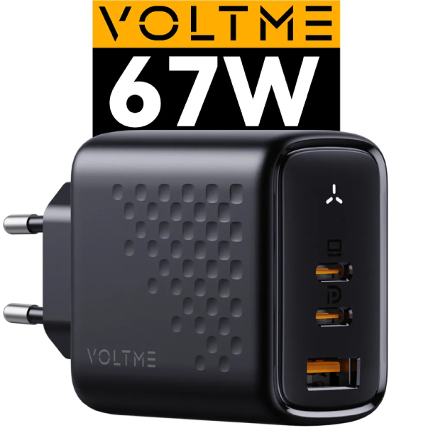 VOLTME Revo 67CCA GaN (PD 3.0 67 W Вт USB A + 2 Type-C), Черный
