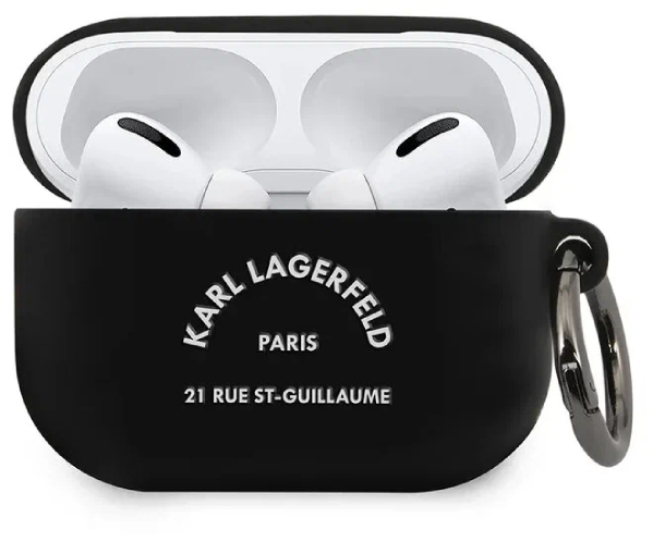 Чехол силиконовый Lagerfeld для Airpods Pro, Кольцо с логотипом RSG, Черный
