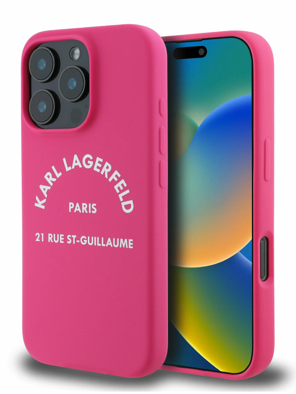Чехол Lagerfeld для iPhone 16 Pro, Силикон RSG логотип, Фуксия