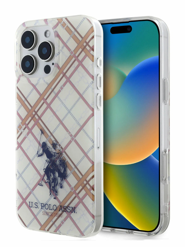 Чехол U.S. Polo для iPhone 16 Pro Max, PC/TPU Двойной стеганый логотип с изображением лошади, Прозрачный