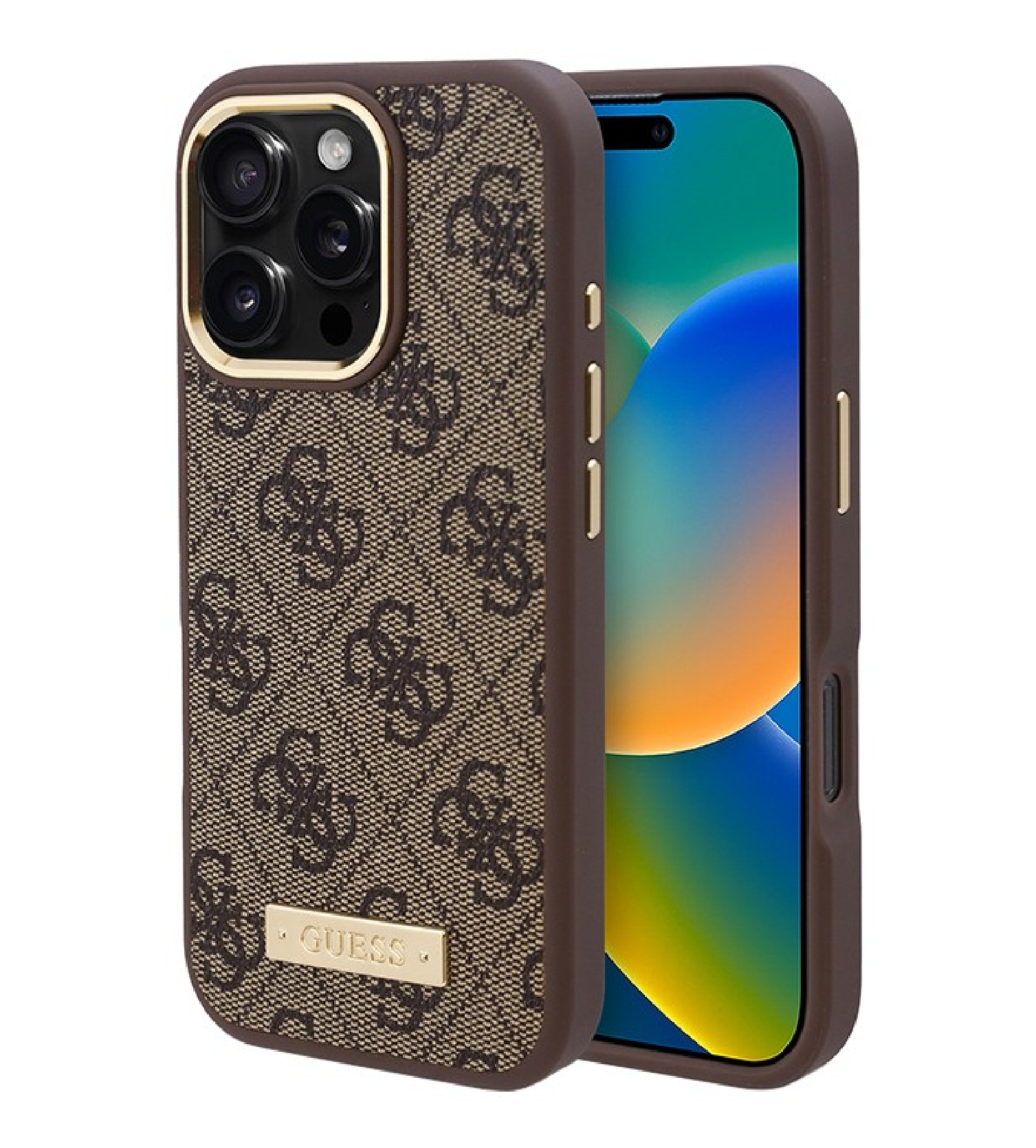 Чехол Guess PU 4G Plate metal logo Hard с MagSafe для iPhone 16 Pro, Коричневый