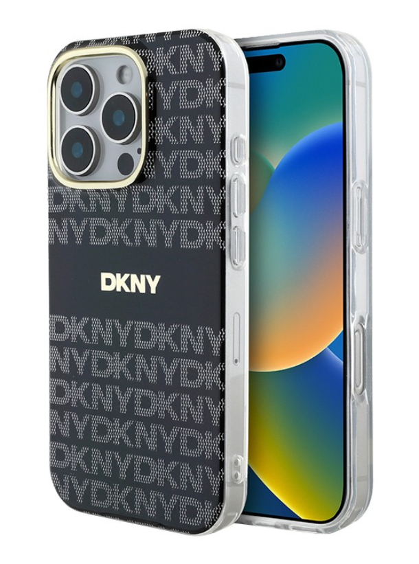 Чехол DKNY для iPhone 16 Pro Max, PC/TPU MagSafe Повторяющая текстуру полоска, Черный