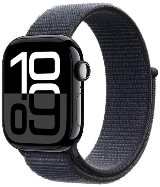 Apple Watch Series 10 GPS 46 мм, корпус из алюминия цвета «чёрный глянец», спортивный браслет цвета «Ink» (MWWR3)