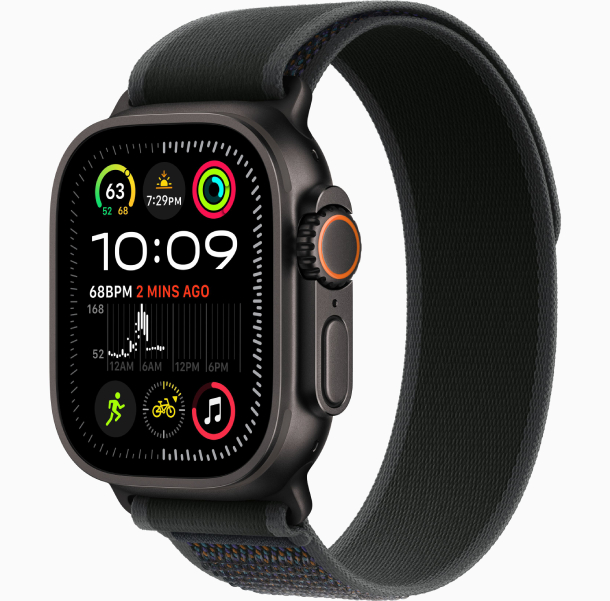 Apple Watch Ultra 2, 2024, GPS, 49 мм, корпус черного из титана, ремешок Trail черного цвета S/M, MX4U3 / MYTJ3