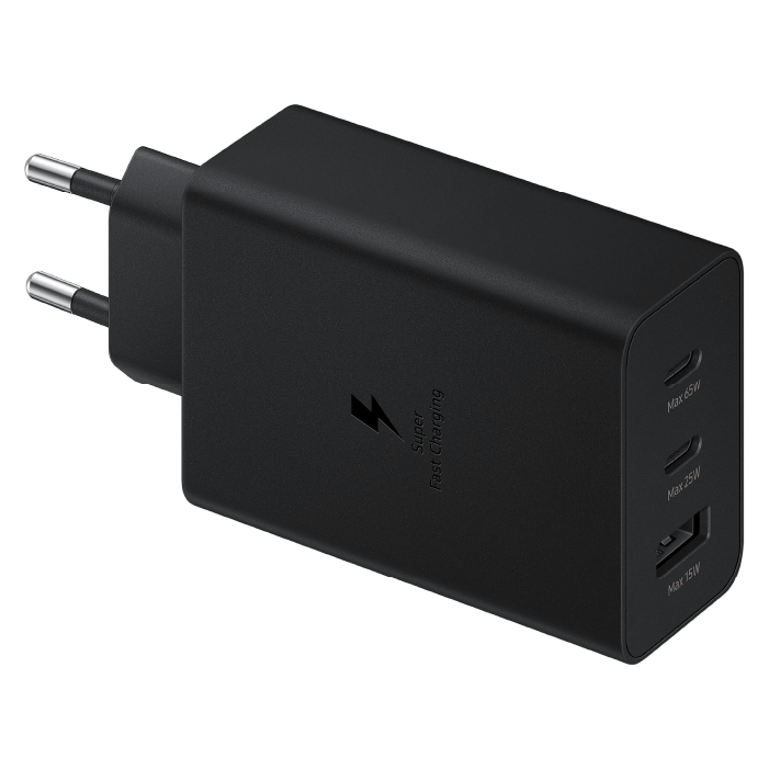 Сетевое зарядное устройство Samsung 65W USB-A + 2xUSB-C + кабель Type-C to Type-C, Черный