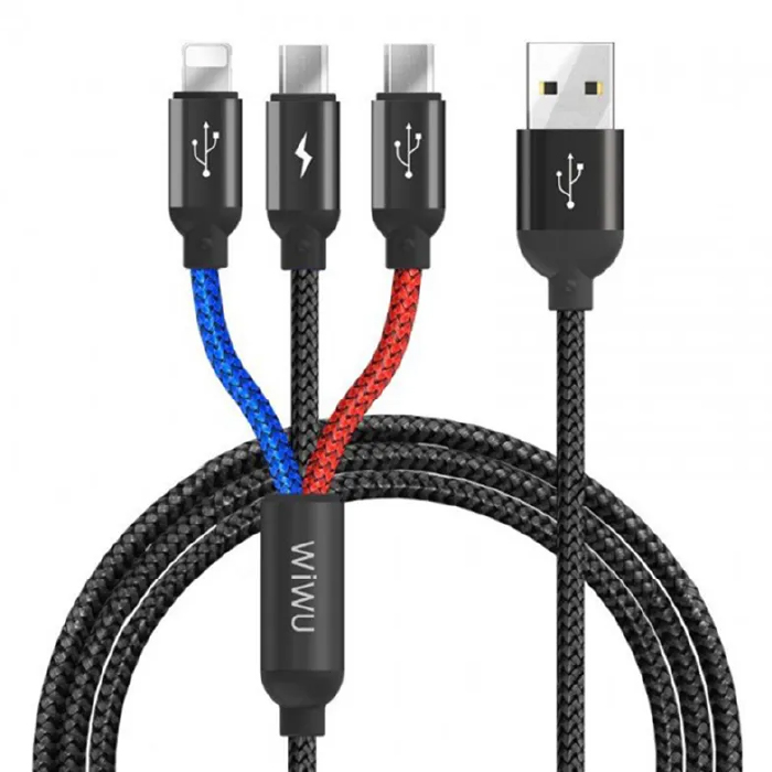WiWU Atom 3 в 1 USB -> Lightning,Type C, micro USB (Data Sync Charging Cable)