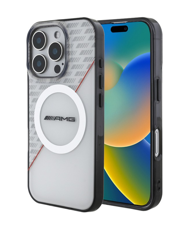 Чехол AMG для iPhone 16 Pro Max, PC/TPU Двухслойные ромбы MagSafe, Белый/Красный