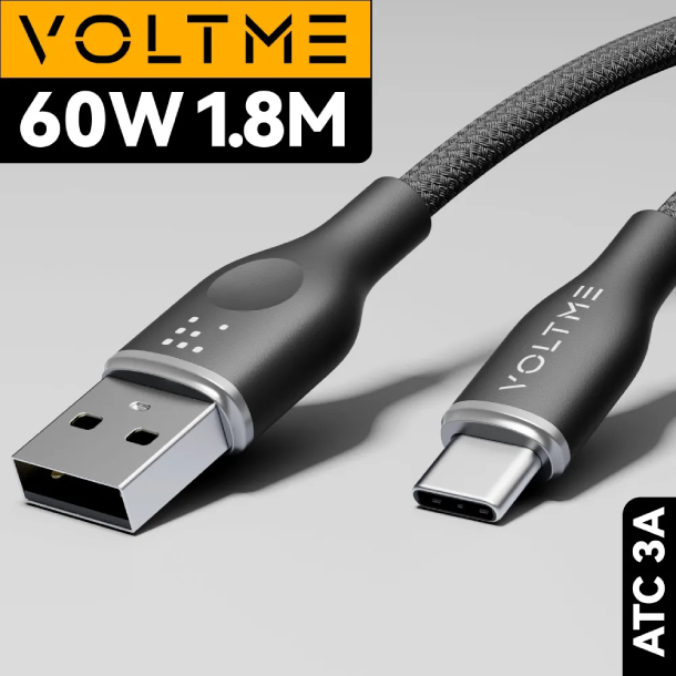 VOLTME RUGG USB A+Type-C 3A 60 Вт 1.8м Нейлон 60W, Черный