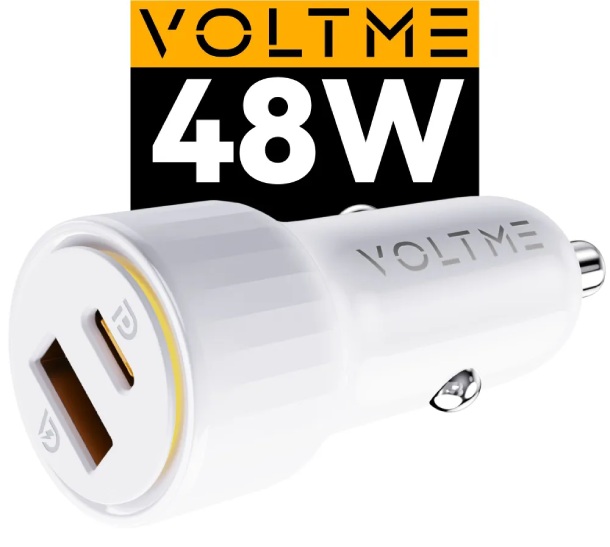 Автомобильное зарядное устройство VOLTME Cazo 48CA, 48Вт W USB A + Type-C, Белый 