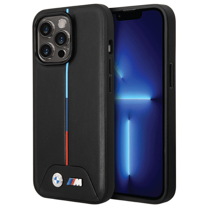 Чехол BMW для iPhone 14 Pro, M-Collection PU Трехцветный, Черный