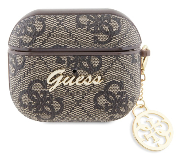 Чехол Guess для Airpods 3 PU кожа 4G с металлическим логотипом и брелок, Коричневый