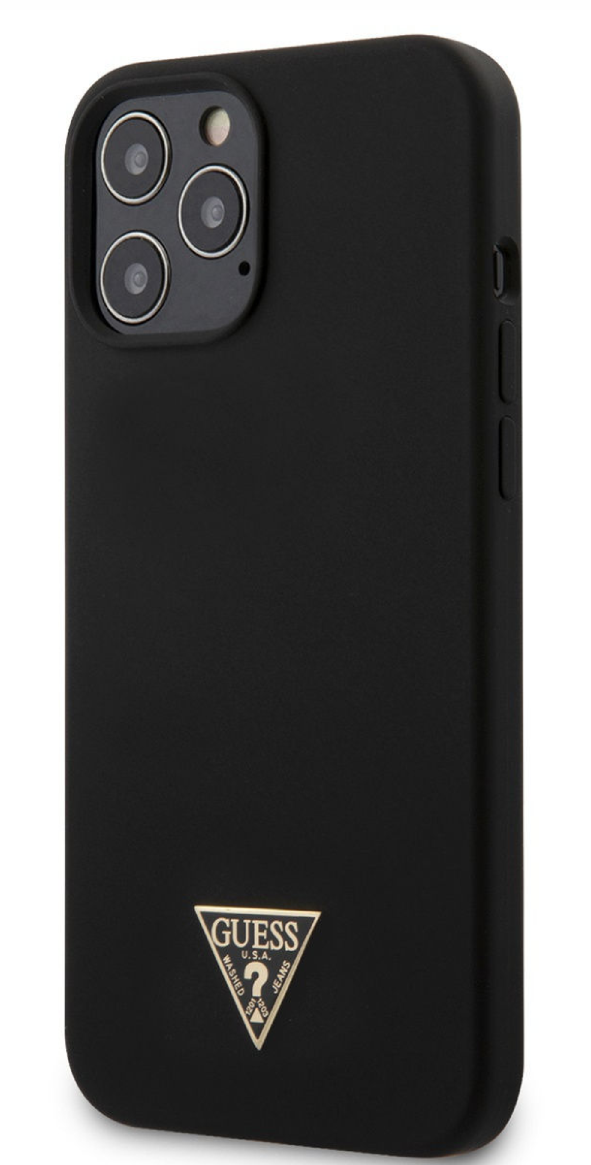 Чехол Guess для iPhone 12 Pro Max, Силикон с металлическим логотипом в виде треугольника, Черный