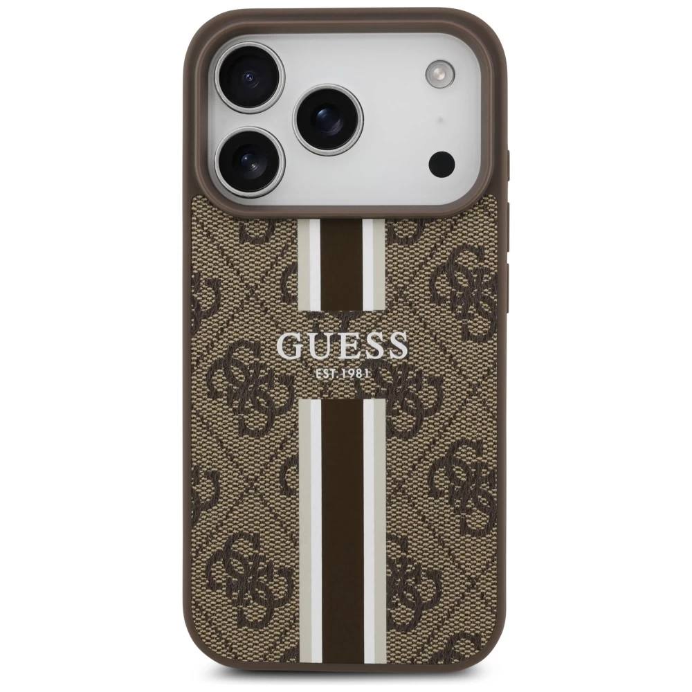 Чехол Guess iPhone 17 Pro чехол PU 4G Stripes Hard Brown, Magsafe, Коричневый