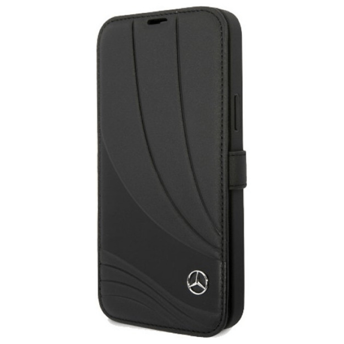 Чехол Mercedes для iPhone 14 Pro Max, Кожаная волна III книжного типа, Черный